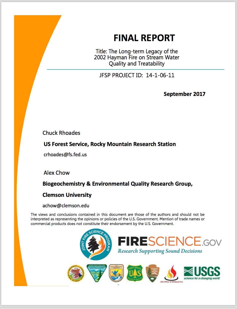 Long-term Legacy of the 2002 Hayman Fire on Stream Water Quality and Treatability
