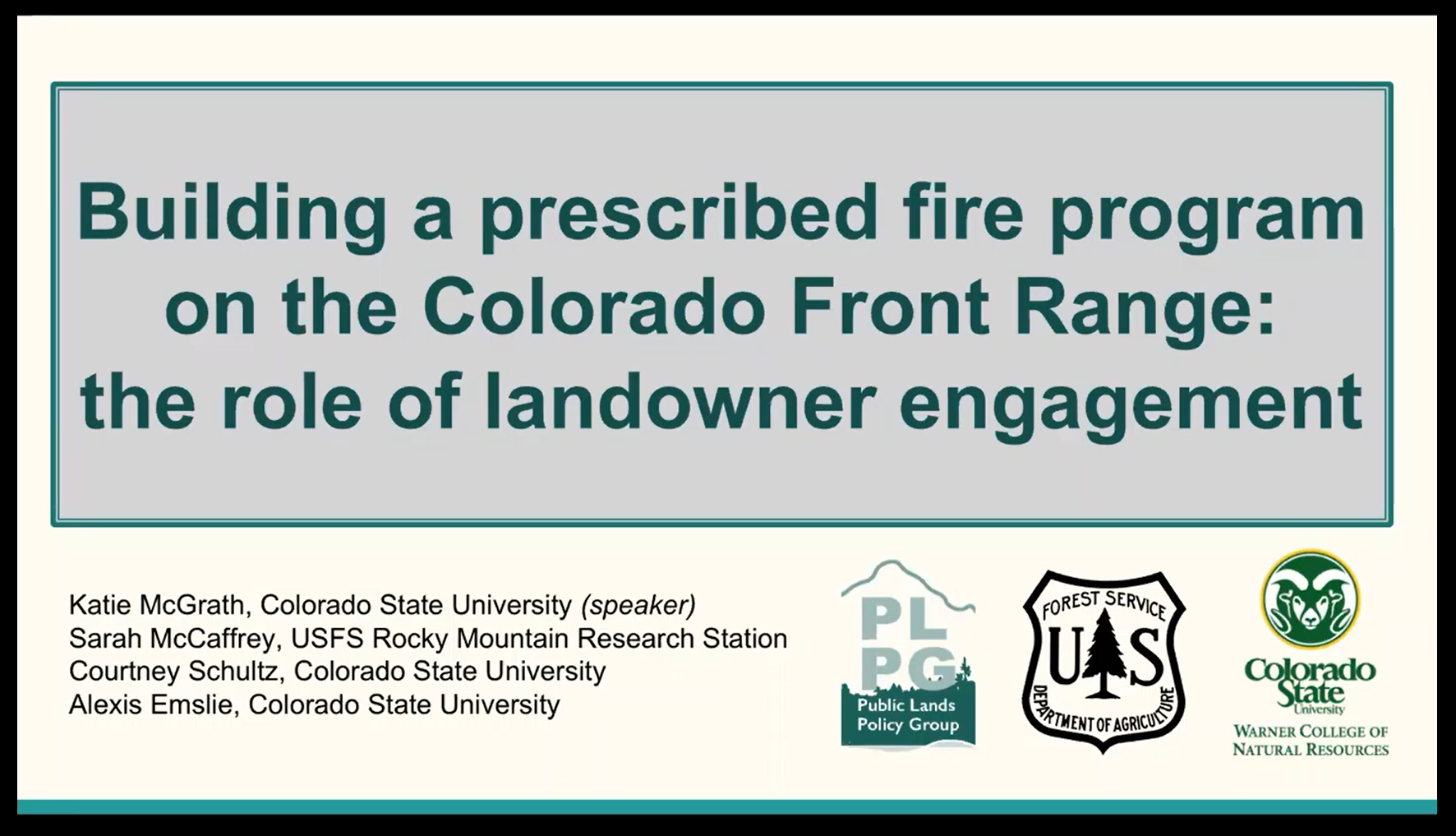 Building a prescribed fire program on the Colorado Front Range: The role of landowner engagement