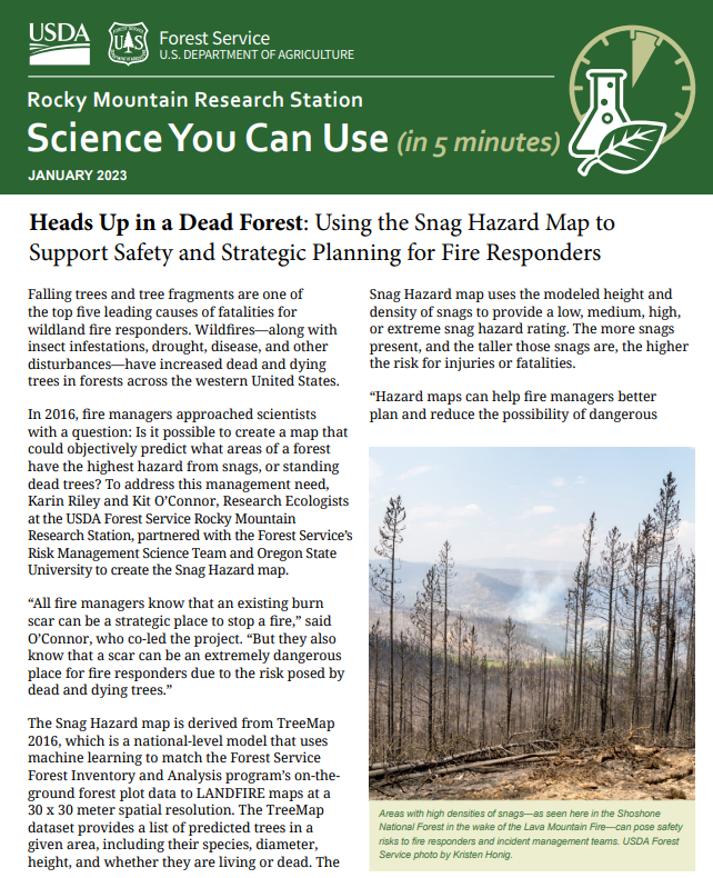 Heads Up in a Dead Forest: Using the Snag Hazard Map to Support Safety and Strategic Planning for Fire Responders