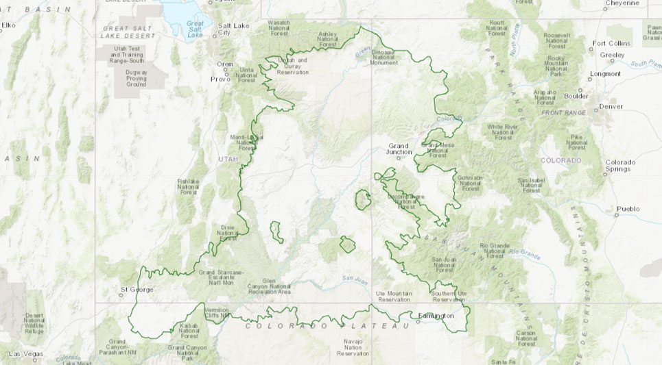 canyonlands desert montane subregion outline map