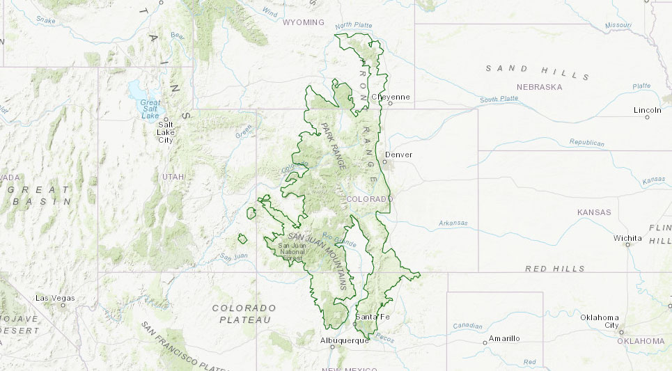 Southern Rockies subregion outline map