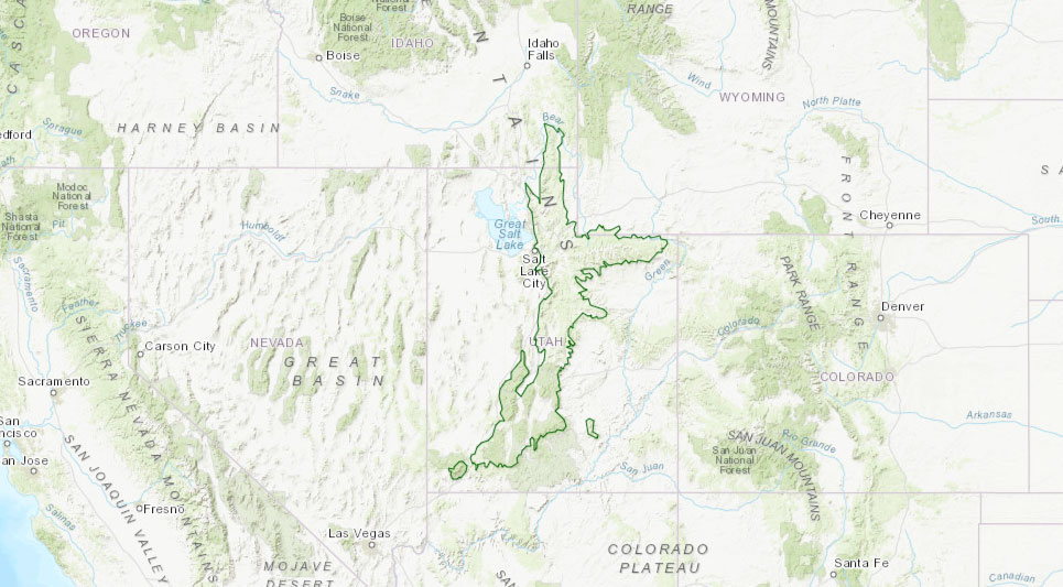 Wasatch and Uinta Mountains subregion outline map